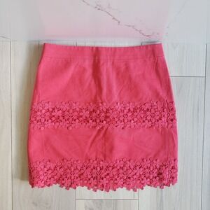 J Crew Skirt Womens 00 Pink Floral Eyelet Crochet Lace Mini